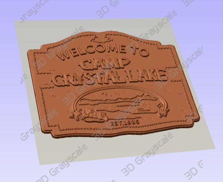 Camp Crystal Lake Sign – 3D Grayscale