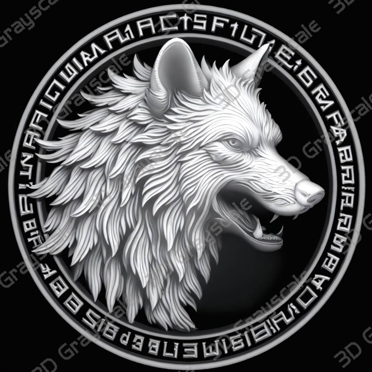 Deadly Wolf 3D Height Map for Laser & CNC | Fierce Predator Coin Design | LightBurn | Tribal Engraving - Depth Map Deadly Wolf 3D Height Map for Laser & CNC | Fierce Predator Coin Design | LightBurn | Tribal Engraving - Heightmap Download