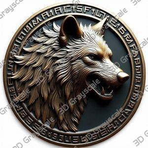 Deadly Wolf 3D Height Map for Laser & CNC | Fierce Predator Coin Design | LightBurn | Tribal Engraving - Heightmap Download