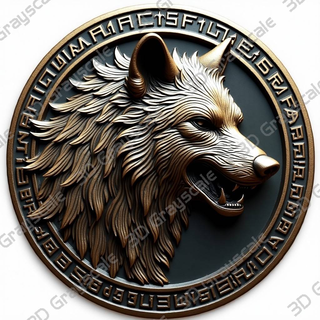 Deadly Wolf 3D Height Map for Laser & CNC | Fierce Predator Coin Design | LightBurn | Tribal Engraving - Depth Map Deadly Wolf 3D Height Map for Laser & CNC | Fierce Predator Coin Design | LightBurn | Tribal Engraving - Heightmap Download