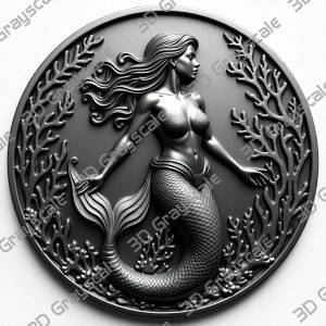 Mermaid Siren Depth & Height File | Oceanic Fantasy Engraving | CNC & Laser | Mythical Sea Design - Heightmap Download