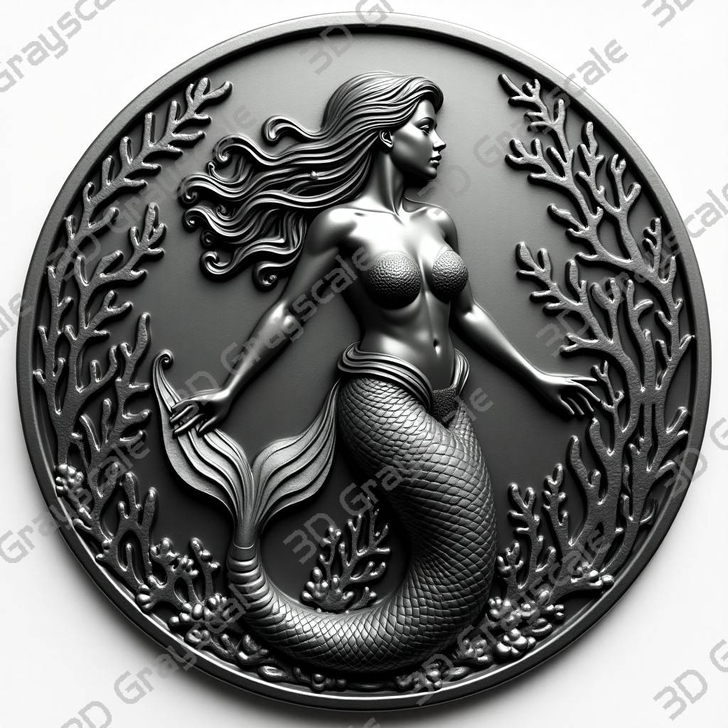 Mermaid Siren Depth & Height File | Oceanic Fantasy Engraving | CNC & Laser | Mythical Sea Design - Depth Map Mermaid Siren Depth & Height File | Oceanic Fantasy Engraving | CNC & Laser | Mythical Sea Design - Heightmap Download