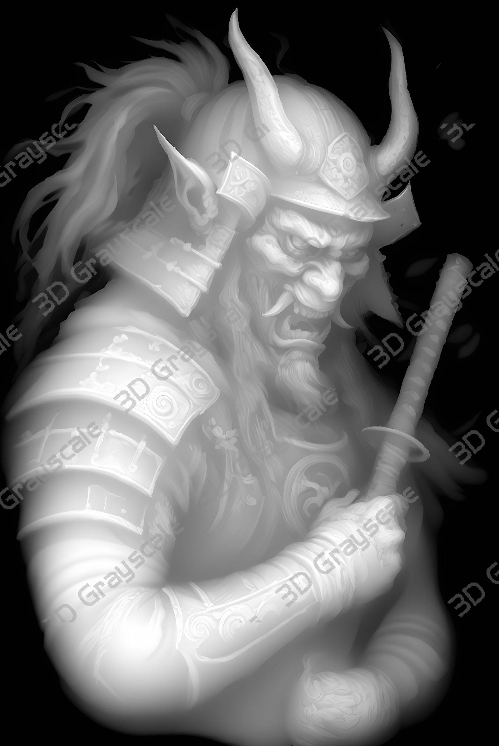 Oni Samurai, round and rectangle image - Depth Map Oni Samurai, round and rectangle image - Heightmap Download