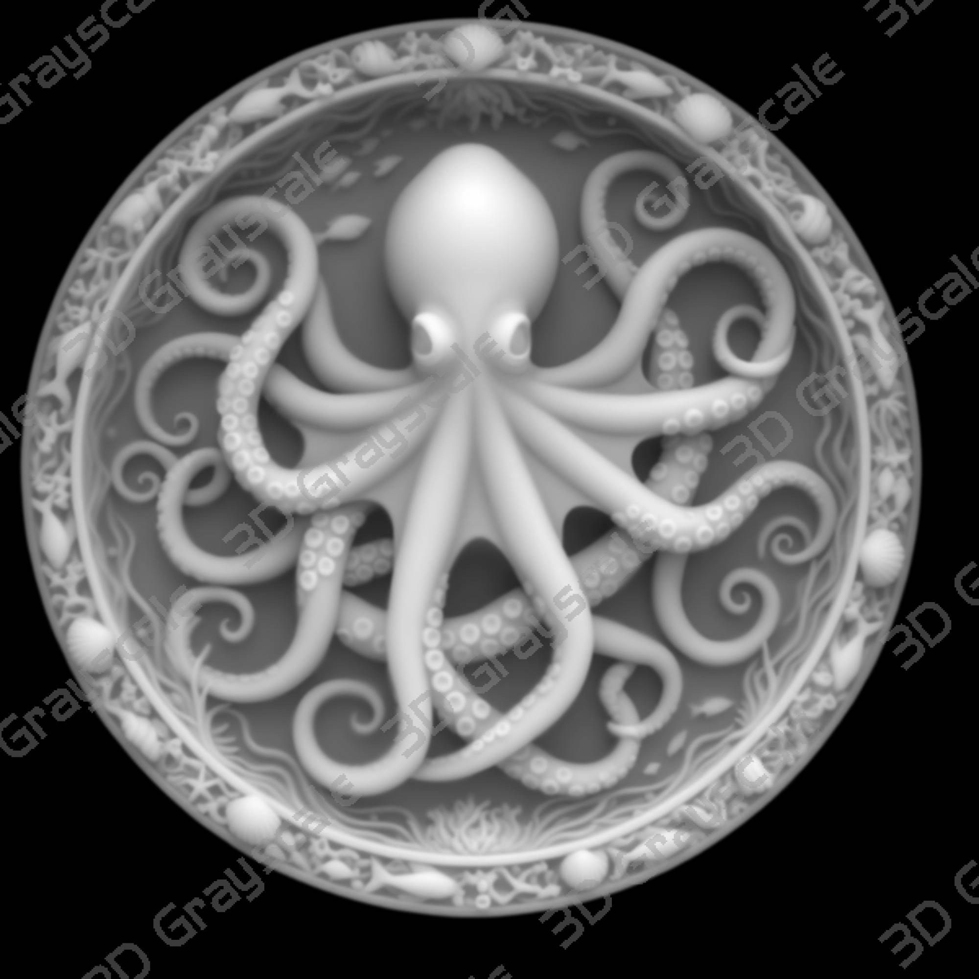 Octopus grayscale depthmap cnc - Depth Map Octopus grayscale depthmap cnc - Heightmap Download