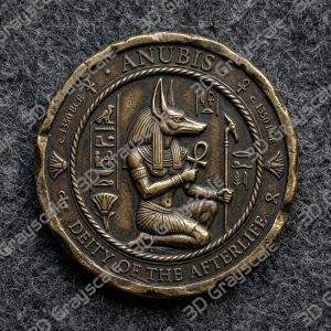 Anubis Jackal God Egyptian Underworld Coin 16 bit 3D Depth Map PNG, Fiber Laser Engraving File, Grayscale Height Map, LightBurn, Challenge - Heightmap Download