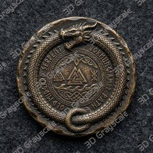 Midgard Serpent thor Coin 16 bit 3D Depth Map PNG, Fiber Laser Engraving File, Grayscale Height Map, LightBurn, Challenge - Heightmap Download