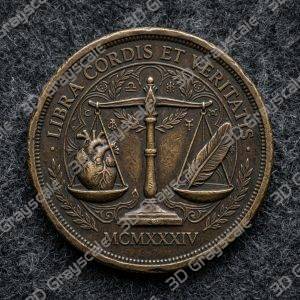 Heart Weighing Scale Egyptian Underworld Coin 16 bit 3D Depth Map PNG, Fiber Laser Engraving File Grayscale Height Map, LightBurn, Challenge - Heightmap Download