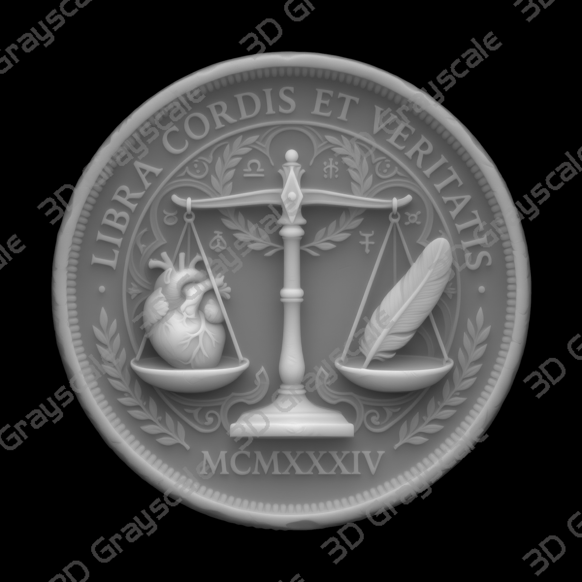 Heart Weighing Scale Egyptian Underworld Coin 16 bit 3D Depth Map PNG, Fiber Laser Engraving File Grayscale Height Map, LightBurn, Challenge - Depth Map Heart Weighing Scale Egyptian Underworld Coin 16 bit 3D Depth Map PNG, Fiber Laser Engraving File Grayscale Height Map, LightBurn, Challenge - Heightmap Download