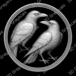 Ravens Huginn Muninn viking mythology Coin 16 bit 3D Depth Map PNG, Fiber Laser Engraving File, Grayscale Height Map, LightBurn, Challenge - Heightmap Download