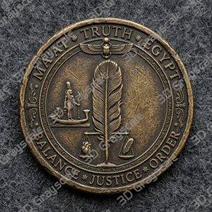 Ma'at Feather Truth Egyptian Underworld Coin 16 bit 3D Depth Map PNG, Fiber Laser Engraving File Grayscale Height Map, LightBurn, Challenge - Heightmap Download