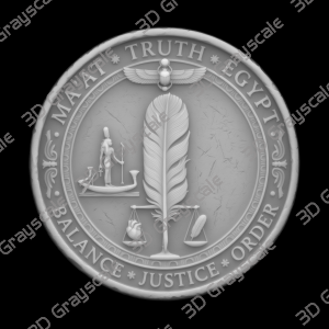 Ma'at Feather Truth Egyptian Underworld Coin 16 bit 3D Depth Map PNG, Fiber Laser Engraving File Grayscale Height Map, LightBurn, Challenge - Heightmap Download