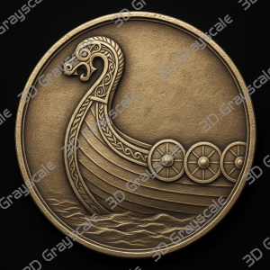 Viking longship prow viking mythology Coin 16 bit 3D Depth Map PNG, Fiber Laser Engraving File, Grayscale Height Map, LightBurn, Challenge - Heightmap Download