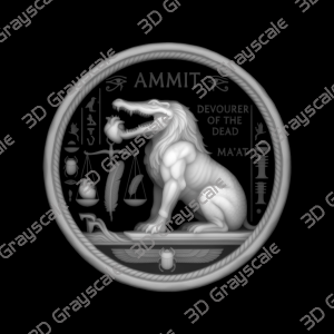 Ammit Devourer Beast Egyptian Underworld Coin 16 bit 3D Depth Map PNG, Fiber Laser Engraving File Grayscale Height Map, LightBurn, Challenge - Heightmap Download