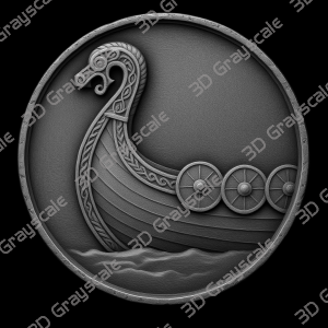 Viking longship prow viking mythology Coin 16 bit 3D Depth Map PNG, Fiber Laser Engraving File, Grayscale Height Map, LightBurn, Challenge - Heightmap Download