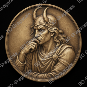 Loki the trickster viking mythology Coin 16 bit 3D Depth Map PNG, Fiber Laser Engraving File, Grayscale Height Map, LightBurn, Challenge - Heightmap Download