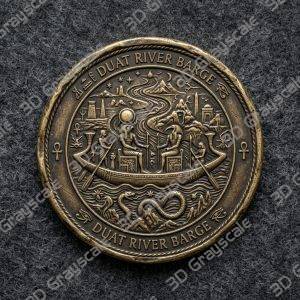 Duat River Barge Egyptian Underworld Coin 16 bit 3D Depth Map PNG, Fiber Laser Engraving File, Grayscale Height Map, LightBurn, Challenge - Heightmap Download