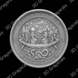 Duat River Barge Egyptian Underworld Coin 16 bit 3D Depth Map PNG, Fiber Laser Engraving File, Grayscale Height Map, LightBurn, Challenge - Heightmap Download