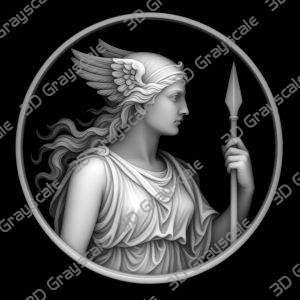 Valkyrie bearing spear viking mythology Coin 16 bit 3D Depth Map PNG, Fiber Laser Engraving File, Grayscale Height Map, LightBurn, Challenge - Heightmap Download