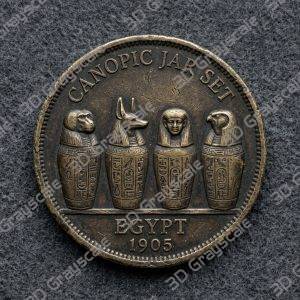 Canopic Jar Set Egyptian Underworld Coin 16 bit 3D Depth Map PNG, Fiber Laser Engraving File, Grayscale Height Map, LightBurn, Challenge - Heightmap Download