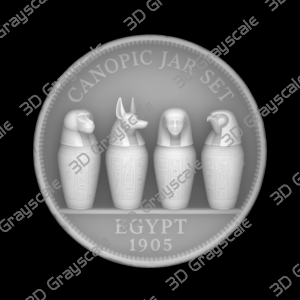 Canopic Jar Set Egyptian Underworld Coin 16 bit 3D Depth Map PNG, Fiber Laser Engraving File, Grayscale Height Map, LightBurn, Challenge - Heightmap Download