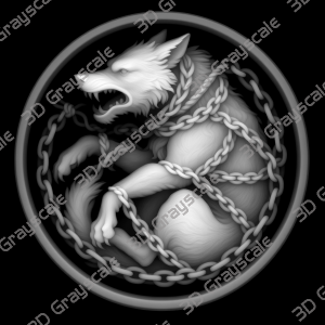 Fenrir bound viking mythology Coin 16 bit 3D Depth Map PNG, Fiber Laser Engraving File, Grayscale Height Map, LightBurn, Challenge - Heightmap Download