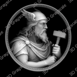 Thor with Mjolnir viking mythology Coin 16 bit 3D Depth Map PNG, Fiber Laser Engraving File, Grayscale Height Map, LightBurn, Challenge - Heightmap Download