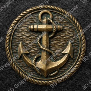 Pirate Anchor Coin 16 bit Depth Map | 3D Laser Engraving File | Grayscale Height Map | LightBurn | Fiber Laser | Embossed | Challenge Coin PNG - Heightmap Download