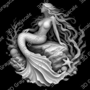 Mermaid Pirate Coin 16 bit Depth Map | 3D Laser Engraving File | Grayscale Height Map | LightBurn | Fiber Laser | Embossed | Challenge Coin PNG - Heightmap Download