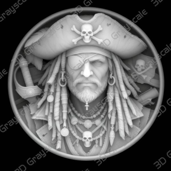 Pirate Captain Coin 16 bit Depth Map | 3D Laser Engraving File ...