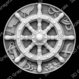 Pirate Ship Wheel Coin 16 bit Depth Map | 3D Laser Engraving File | Grayscale Height Map | LightBurn | Fiber Laser | Embossed | Challenge Coin PNG - Heightmap Download