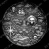 Pirate Treasure Map Coin 16 bit Depth Map | 3D Laser Engraving File | Grayscale Height Map | LightBurn | Fiber Laser | Embossed, Challenge Coin PNG - Heightmap Download