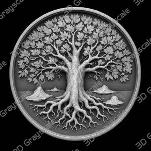Yggdrasil world tree viking mythology Coin 16 bit 3D Depth Map PNG, Fiber Laser Engraving File, Grayscale Height Map, LightBurn, Challenge - Heightmap Download