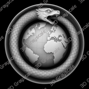 Jormungandr encircling world viking Coin 16 bit 3D Depth Map PNG, Fiber Laser Engraving File, Grayscale Height Map, LightBurn, Challenge - Heightmap Download