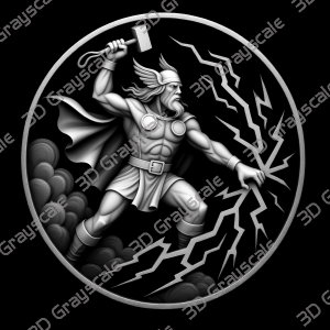 Thor hurling lightning Viking Mythology Coin 16 bit 3D Depth Map PNG, Fiber Laser Engraving File, Grayscale Height Map, LightBurn, Challenge - Heightmap Download