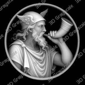 Heimdall with Gjallarhorn viking Coin 16 bit 3D Depth Map PNG, Fiber Laser Engraving File, Grayscale Height Map, LightBurn, Challenge - Heightmap Download