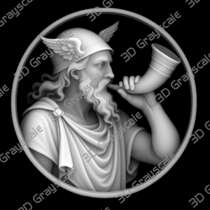 Heimdall with Gjallarhorn viking Coin 16 bit 3D Depth Map PNG, Fiber Laser Engraving File, Grayscale Height Map, LightBurn, Challenge - Heightmap Download