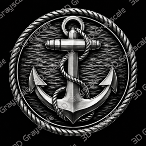 Pirate Anchor Coin 16 bit Depth Map | 3D Laser Engraving File | Grayscale Height Map | LightBurn | Fiber Laser | Embossed | Challenge Coin PNG - Heightmap Download