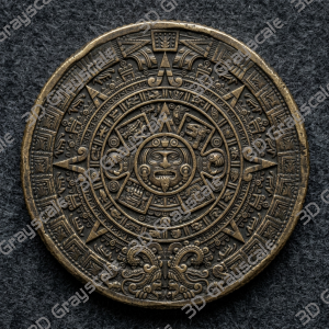 Coin Depth Map, Fiber Laser Engraving File, LightBurn, Grayscale Height Map, Embossing, CNC, PNG, Aztec Sun Stone - Heightmap Download