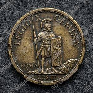 Challenge Coin 3D Depth Map, CNC PNG File, Fiber Laser, Lightburn, Engraving, Embossed, Grayscale, Height Map, Legionary Soldier Roman - Heightmap Download