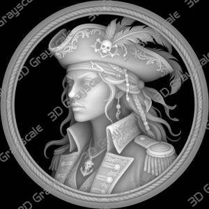 Challenge Coin 3D Depth Map, CNC PNG File, Fiber Laser, Lightburn, Engraving, Embossed, Grayscale, Height Map, Female Pirates, EDC - Heightmap Download