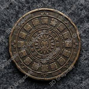Coin Depth Map, Fiber Laser Engraving File, LightBurn, Grayscale Height Map, Embossing, CNC, PNG, Sacred Calendar Glyphs Aztec Sun Stone - Heightmap Download