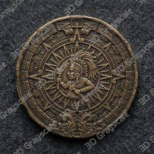 Coin Depth Map, Fiber Laser Engraving File, LightBurn, Grayscale Height Map, Embossing, CNC, PNG, Tonatiuh Sun God Aztec Sun Stones - Heightmap Download