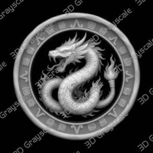 Coin Depth Map, Fiber Laser Engraving File, LightBurn, Grayscale Height Map, Embossing, CNC, PNG, Xiuhcoatl Fire Serpent Aztec Sun Stone - Heightmap Download