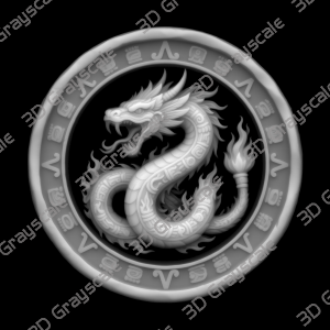 Coin Depth Map, Fiber Laser Engraving File, LightBurn, Grayscale Height Map, Embossing, CNC, PNG, Xiuhcoatl Fire Serpent Aztec Sun Stone - Heightmap Download