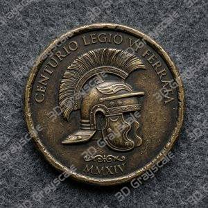 Challenge Coin 3D Depth Map, CNC PNG File, Fiber Laser, Lightburn, Engraving, Embossed, Grayscale, Height Map, Roman Centurion Helmet Legion - Heightmap Download
