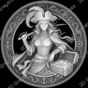 Challenge Coin 3D Depth Map, CNC PNG File, Fiber Laser, Lightburn, Engraving, Embossed, Grayscale, Height Map, Sexy Female Pirates, EDC - Heightmap Download