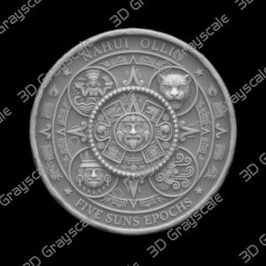 Coin Depth Map, Fiber Laser Engraving File, LightBurn, Grayscale Height Map, Embossing, CNC, PNG, Five Suns Epochs Aztec Sun Stones - Heightmap Download