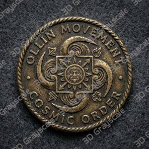 Coin Depth Map, Fiber Laser Engraving File, LightBurn, Grayscale Height Map, Embossing, CNC, PNG, Ollin Movement Symbol Aztec Sun Stones - Heightmap Download