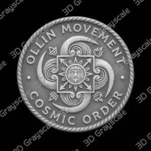 Coin Depth Map, Fiber Laser Engraving File, LightBurn, Grayscale Height Map, Embossing, CNC, PNG, Ollin Movement Symbol Aztec Sun Stones - Heightmap Download