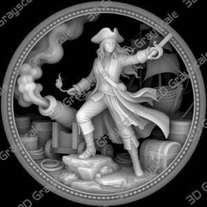 Challenge Coin 3D Depth Map, CNC PNG File, Fiber Laser, Lightburn, Engraving, Embossed, Grayscale, Height Map, Sexy Female Pirates, EDC - Heightmap Download